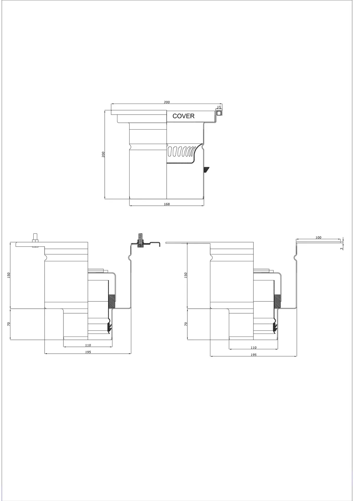Bodenablauf BK_KRD 200x200 DN 110 - Zweiteilig Vertikal