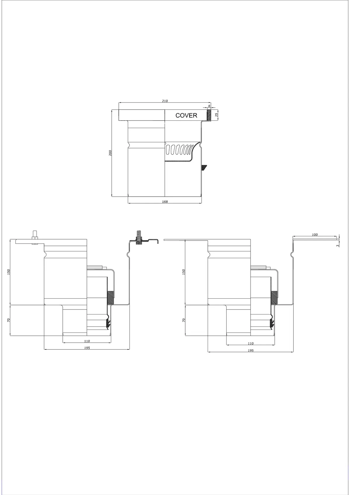 Bodenablauf BK_KROD 210 DN 110 mit Rand 25x8mm - Zweiteiliger Vertikaler Ablauf