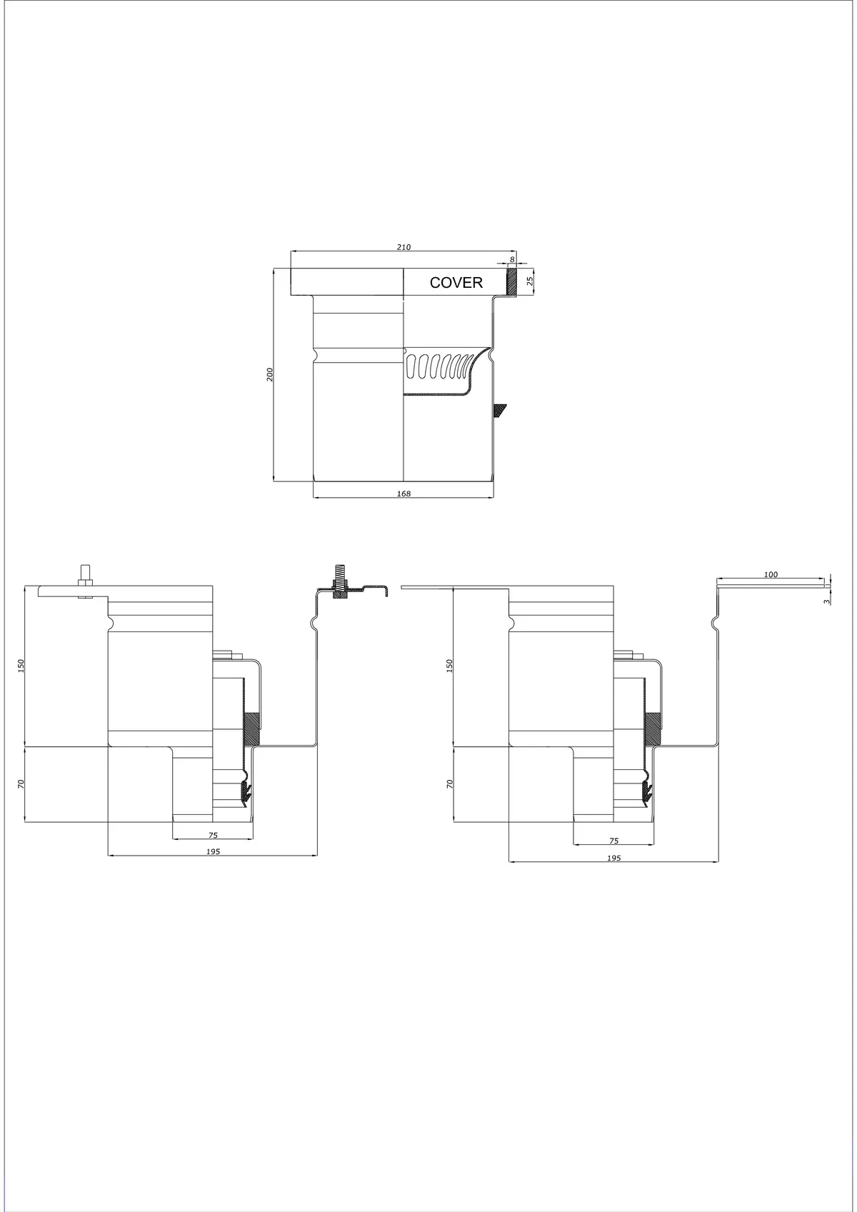 Bodenablauf BK_KROD 210 DN 75 mit Rand 25x8mm - Zweiteilig Vertikal